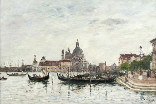 Reproduction du tableau « Venise : Santa Maria della Salute et la Dogana vues de l'autre côté du Grand Canal - Eugène Boudin » par Alpha Reproduction en peinture à l’huile