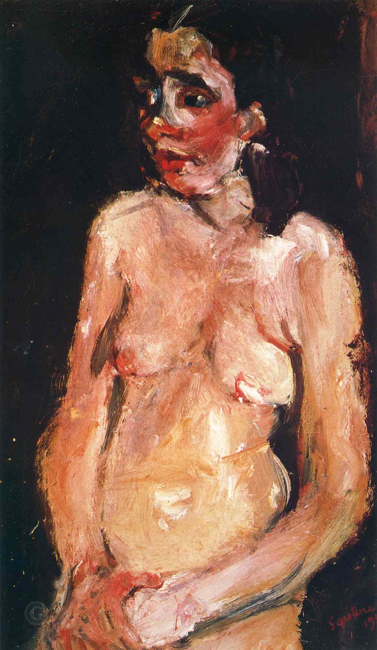 Female Nude (1933) oil on canvas, 18 x 10.5 in., collection unknown - Chaim Soutine