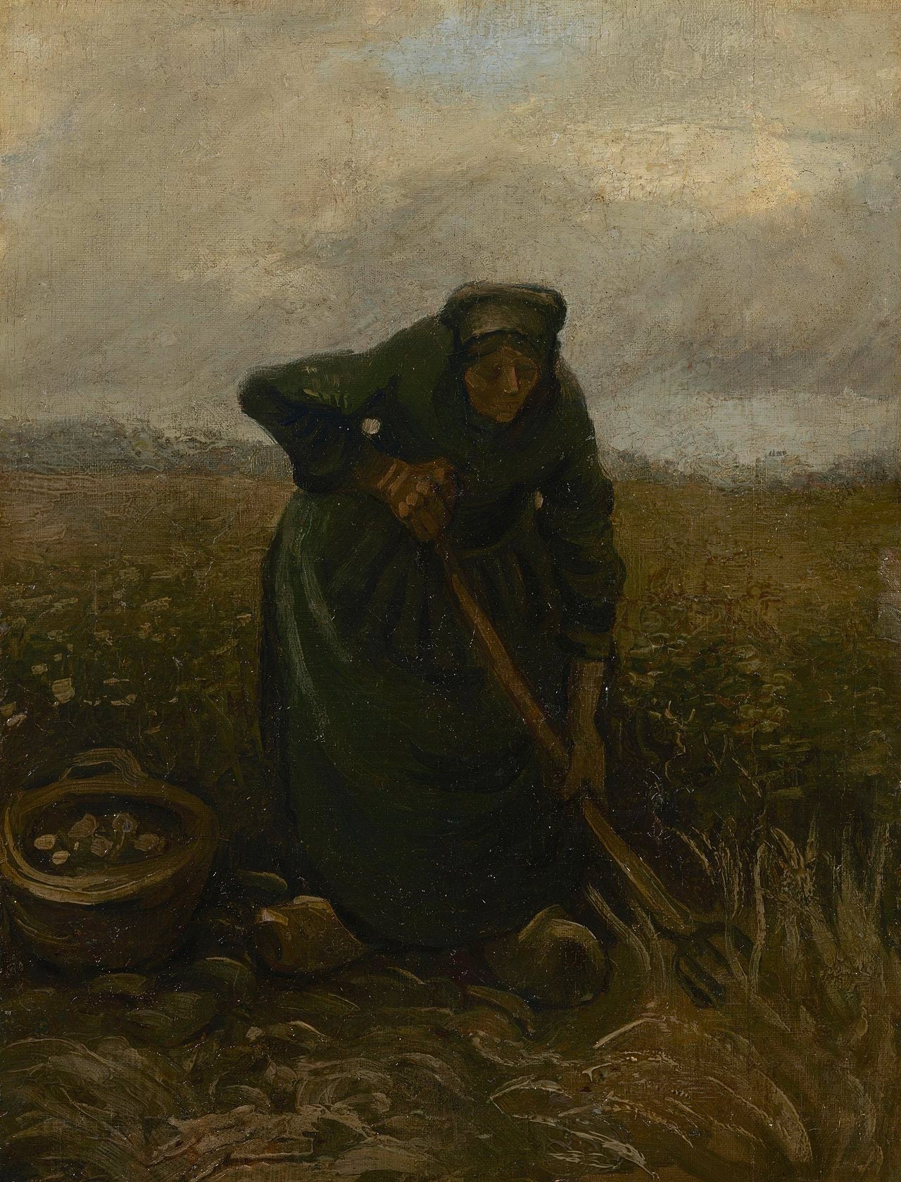 Reproduction du tableau « Femme soulevant des pommes de terre - Vincent van Gogh » par Alpha Reproduction en peinture à l’huile