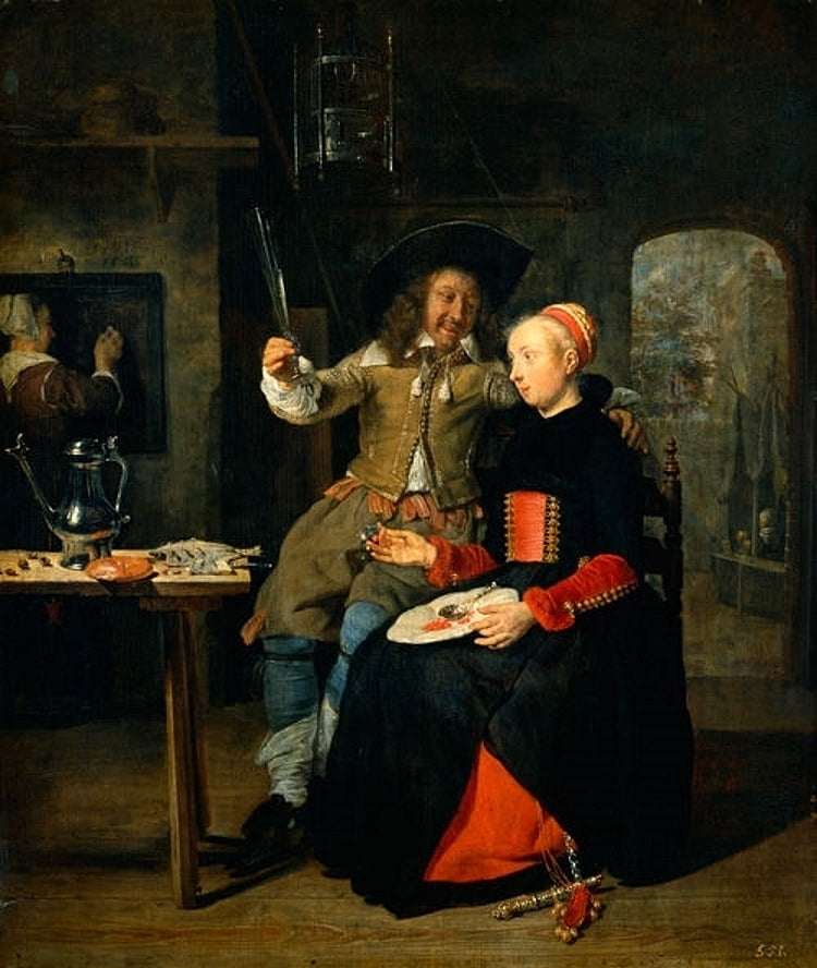 Autoportrait de l'artiste avec sa femme Isabelle de Wolff dans l'auberge - Gabriel Metsu