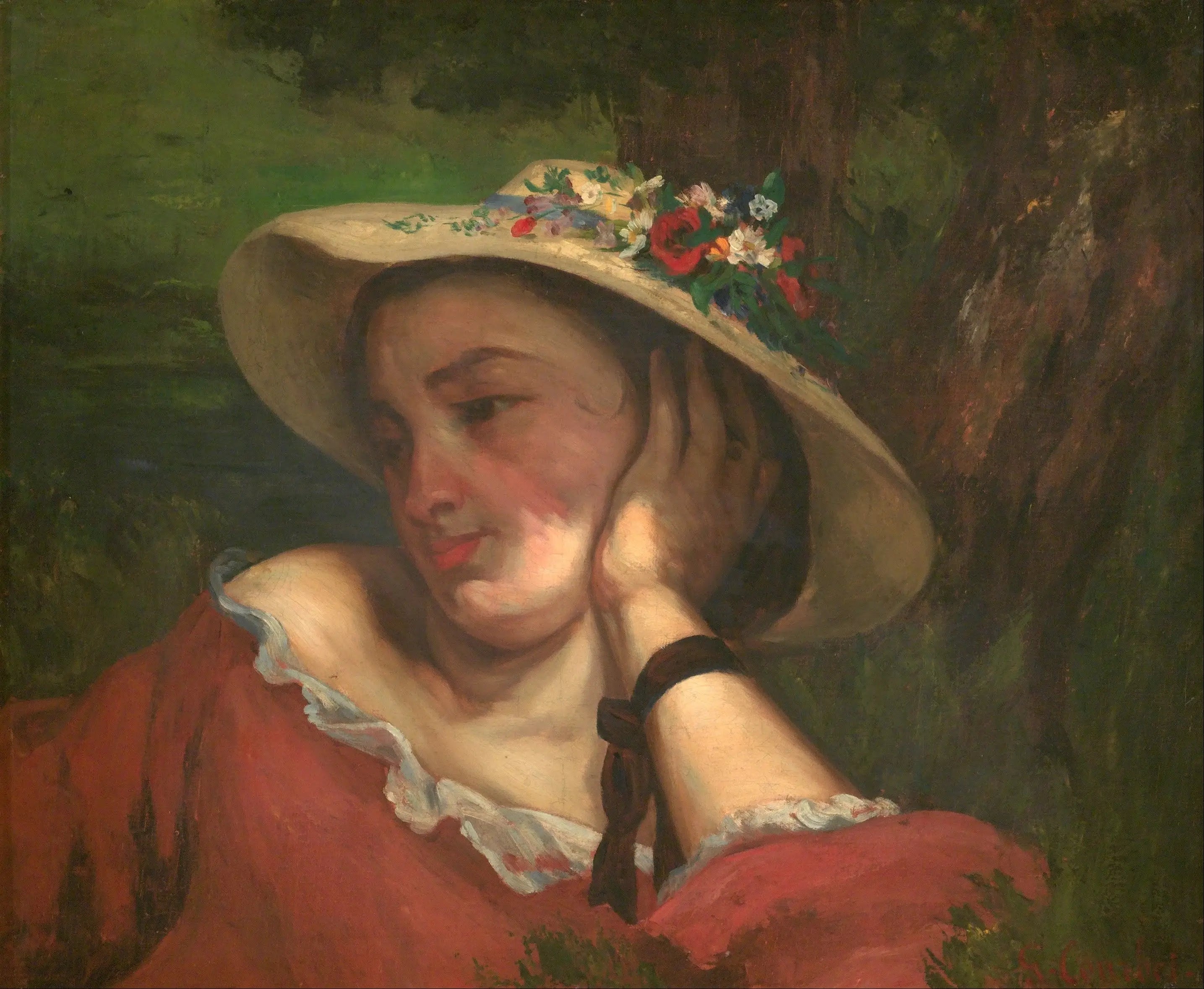 Jeunes dames au bord de la Seine – fragment d’un tableau (Femme aux fleurs sur son chapeau) - Gustave Courbet - Alpha