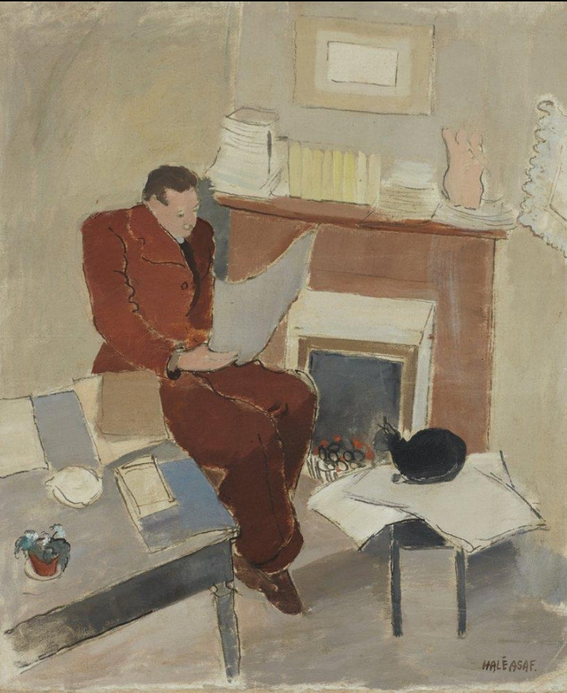 Lecture au coin du feu — Hale Asaf, vers 1930, huile sur toile