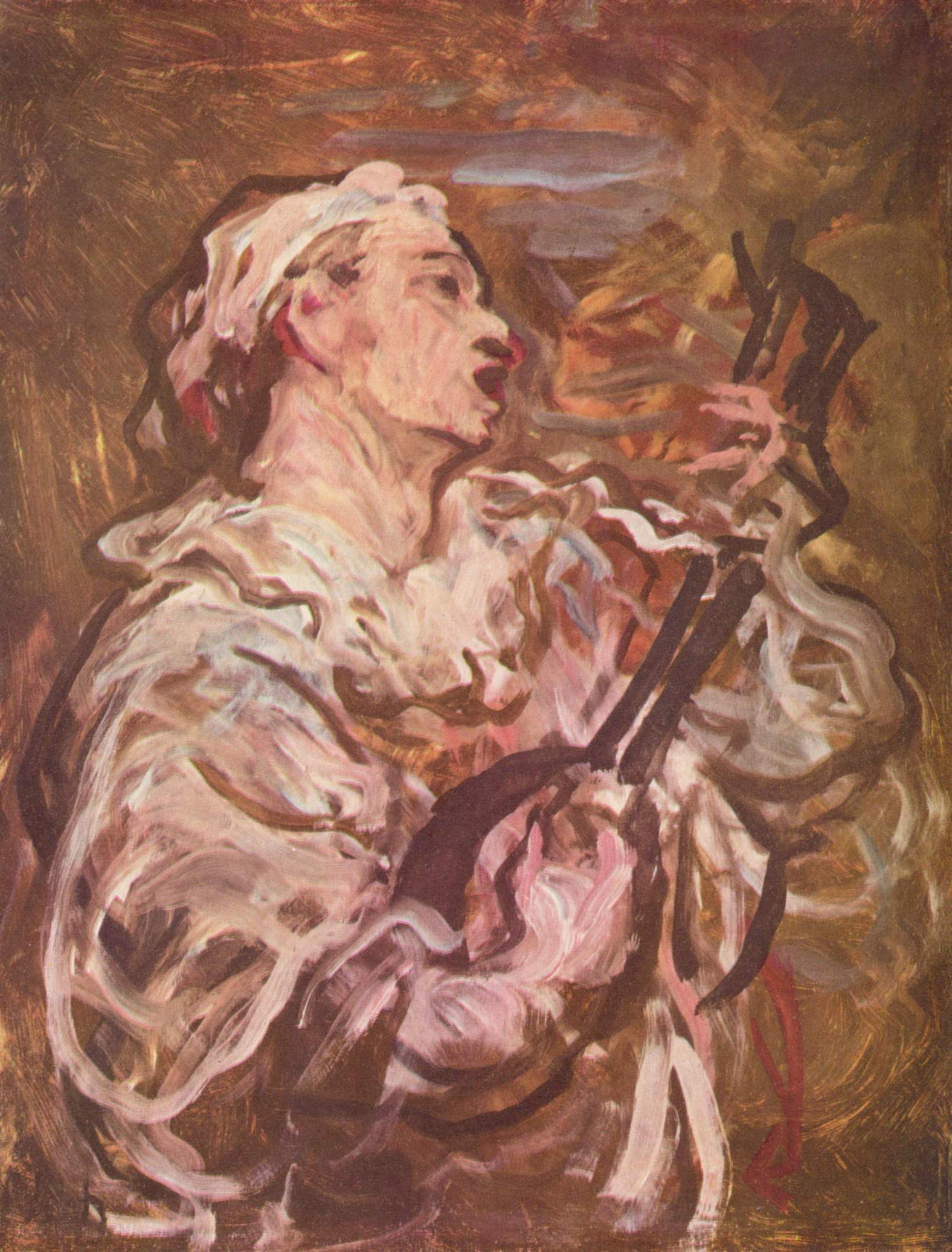 Pierrot joue de la mandoline - Honoré Daumier