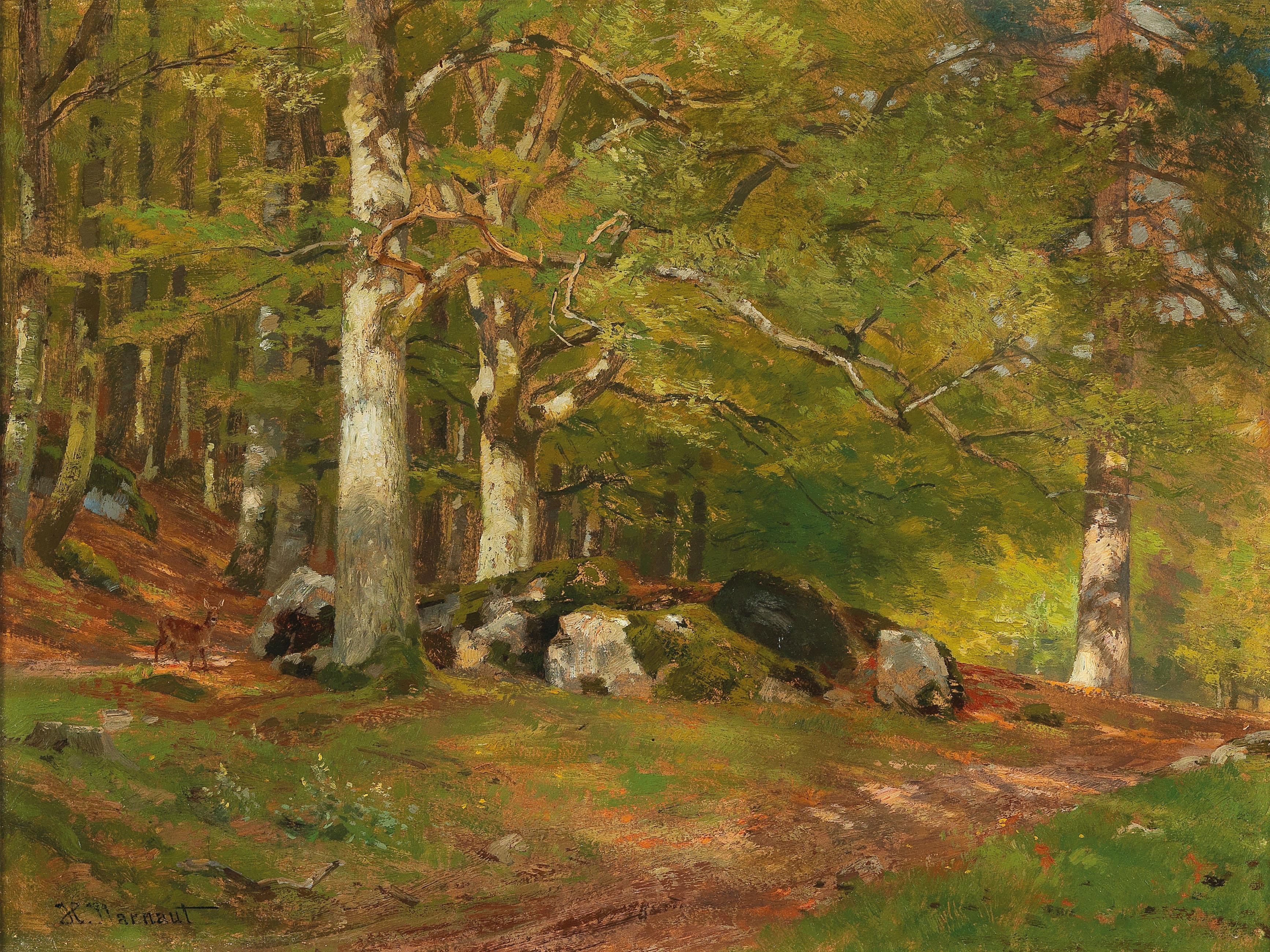 Scène de forêt avec des cerfs - Hugo Darnaut