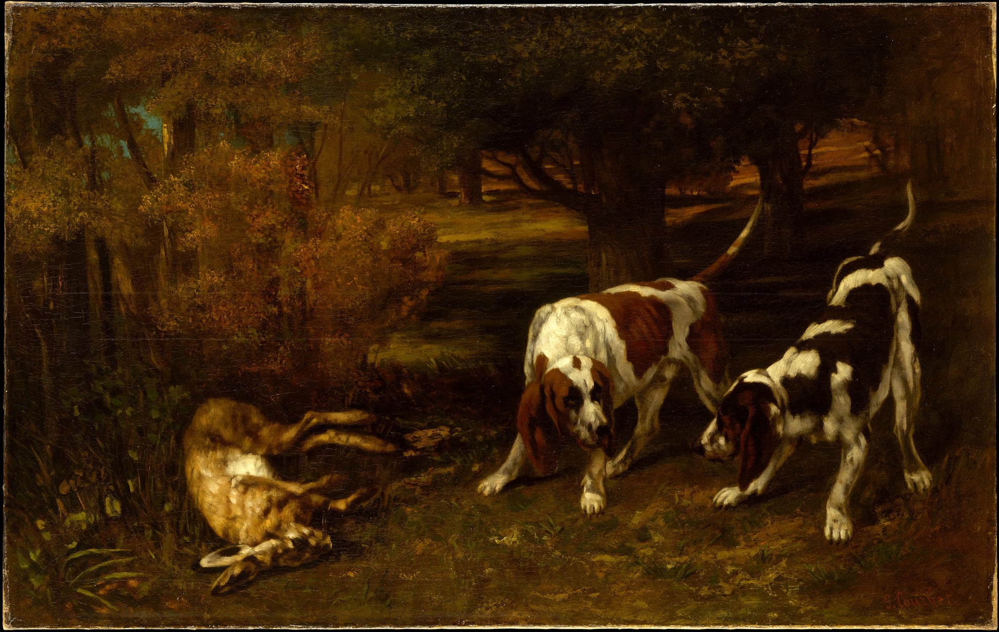 Chiens de chasse et lièvre mort - Gustave Courbet