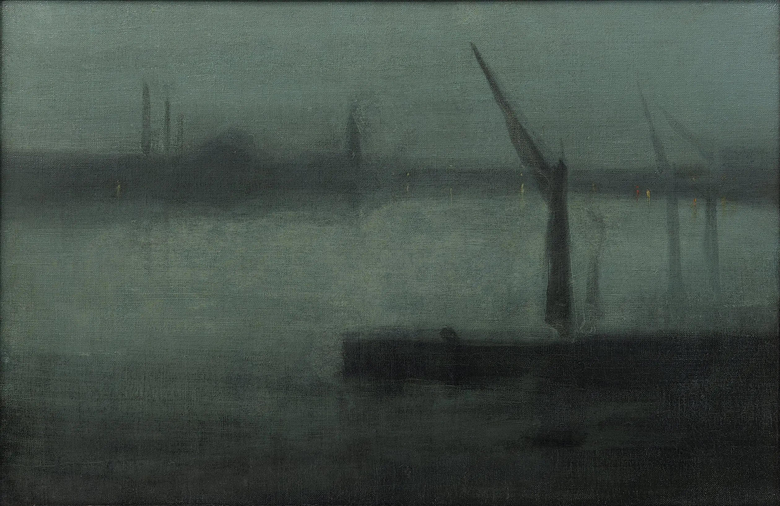 Reproduction du tableau « Nocturne : Bleu et Argent — Battersea Reach - James Abbott McNeill Whistler » par Alpha Reproduction en peinture à l’huile