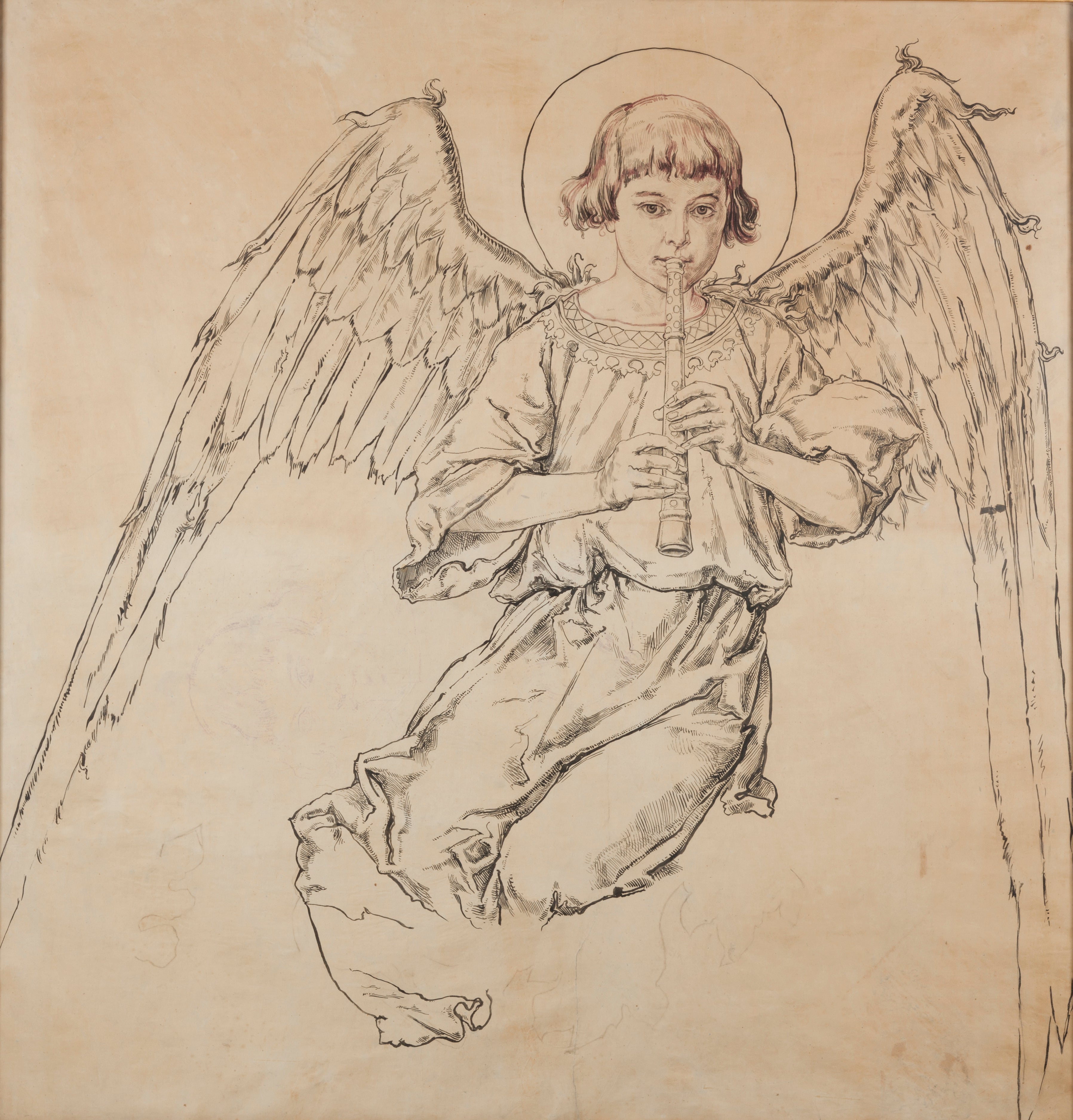 Carton de polychromie Kościoła Mariackiego - Postać anioła grającego na flecie - Jan Matejko