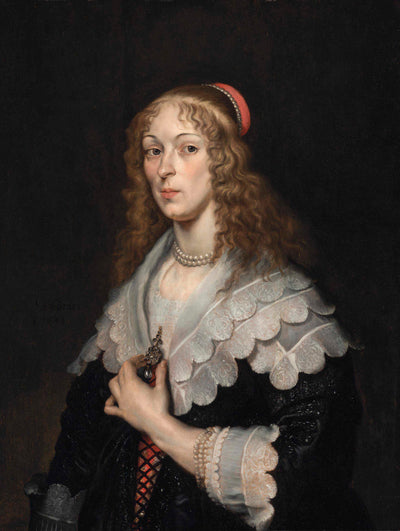 Portrait d'une dame, buste, en robe noire brodée - Joachim von Sandrart