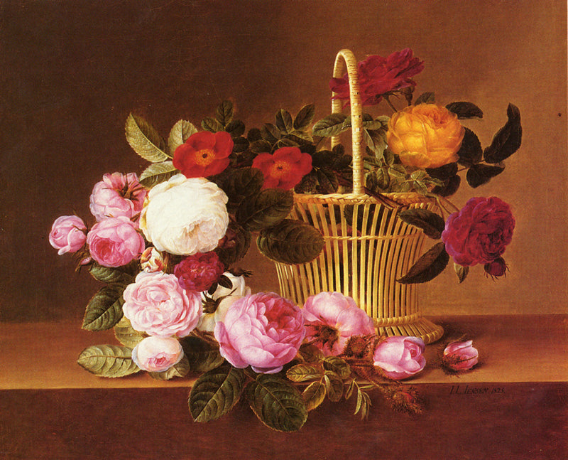 Panier de roses sur un entablement – Johan Laurentz Jensen