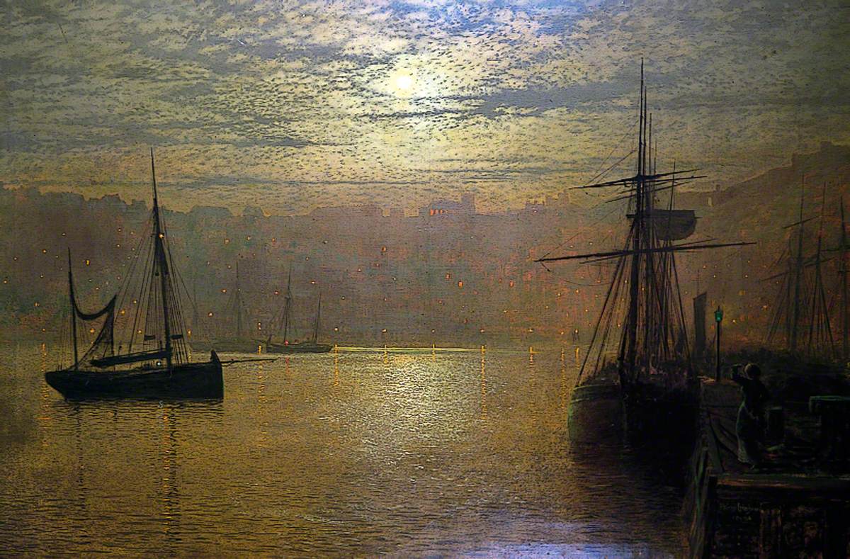 Lumières dans le port de Scarborough - John Atkinson Grimshaw