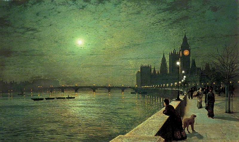 Réflexions sur la Tamise, Westminster, Londres - John Atkinson Grimshaw