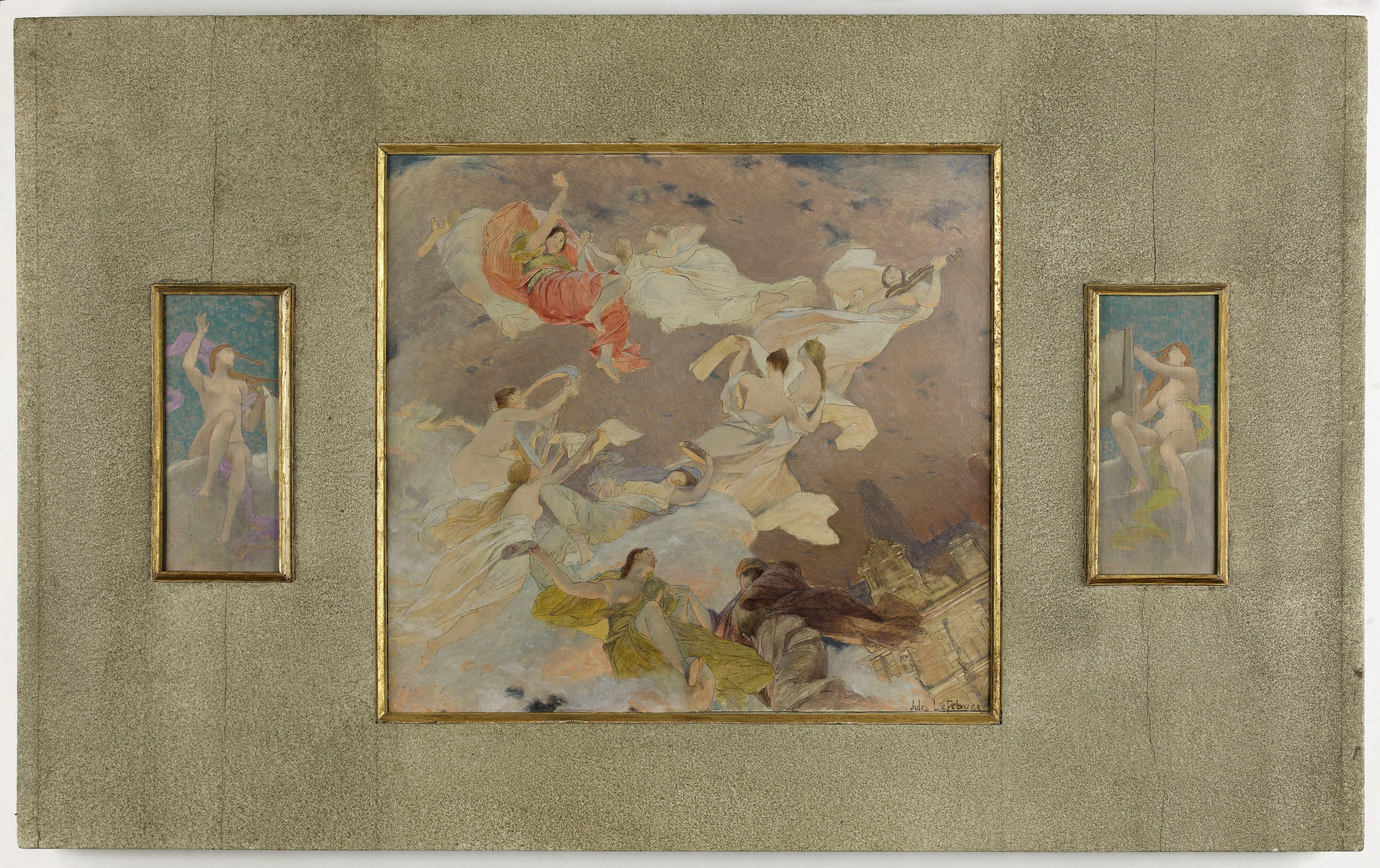 Esquisse pour le salon des Lettres de l'Hôtel de Ville de Paris : L'Inspiration (plafond latéral) - Jules Lefebvre