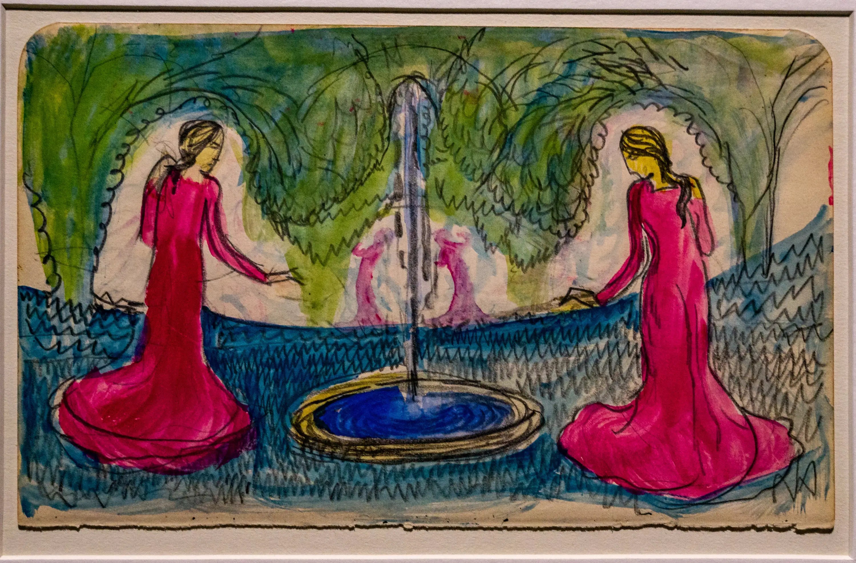 Reproduction du tableau « Carnet de croquis n° 27 A S. 22 verso Ronde à la fontaine - August Macke » par Alpha Reproduction en peinture à l’huile