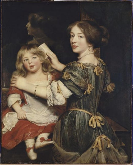 La fille ainée de l'artiste coiffant son frère - Claude Lefèbvre