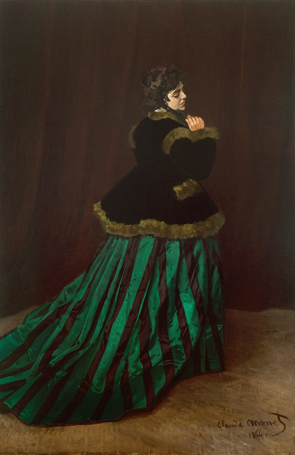 💚 緑のドレスの女性 – クロード・モネ (1866)