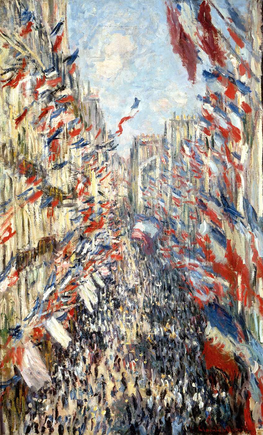 🎨 ルー・モントルグイユ通り、1878年6月30日の祭り – クロード・モネ