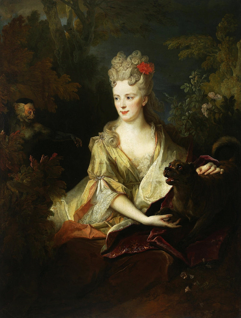 Portrait de dame avec chien et singe - Nicolas de Largillière