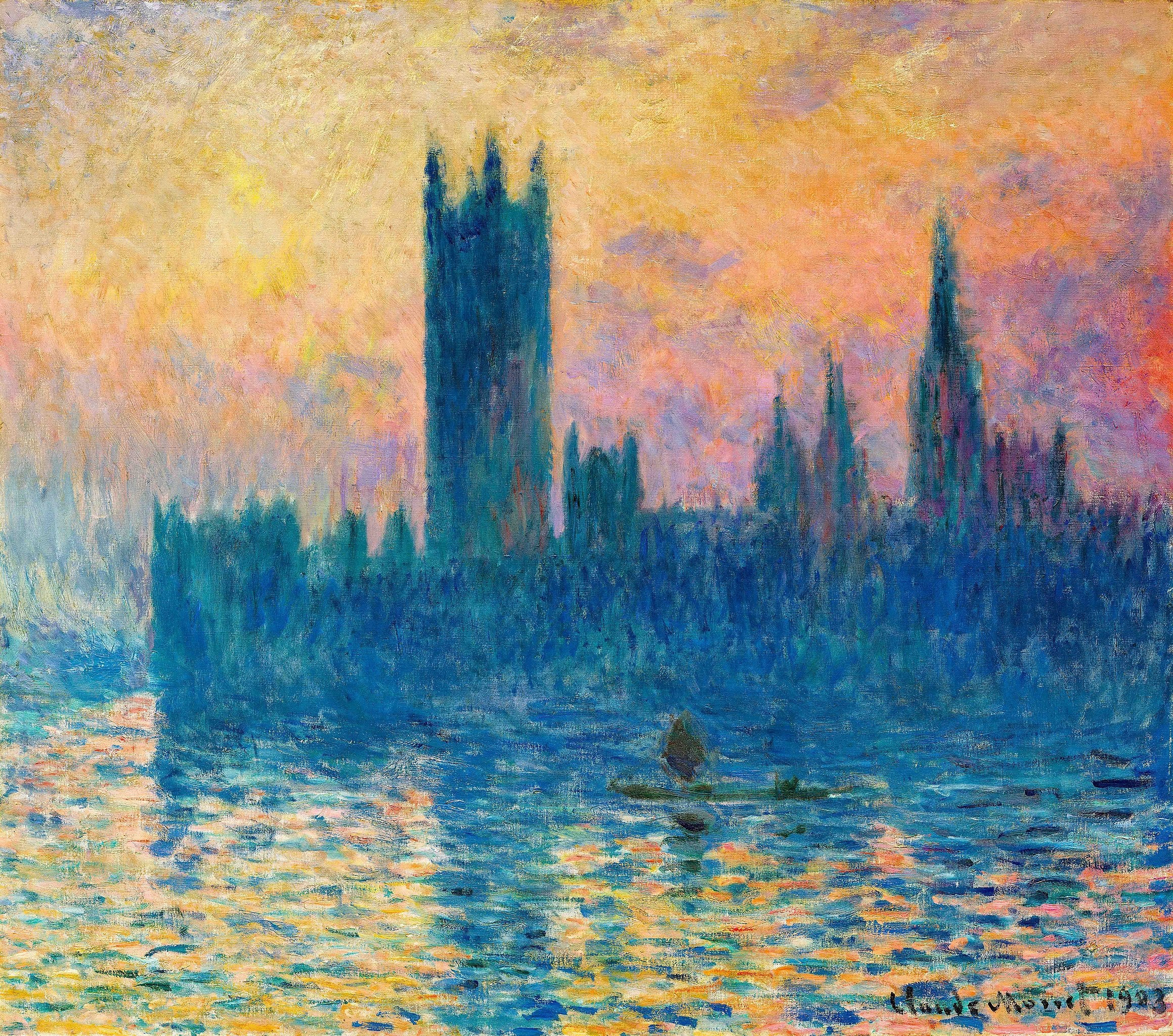 ロンドンの議会、夕日 - クロード・モネ