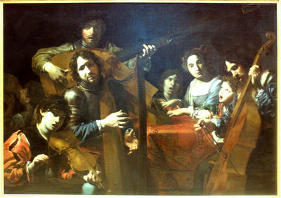 Concert à sept personnages et un buveur - Valentin de Boulogne