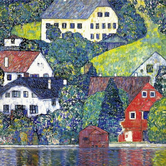 🏘️🌿 アッター湖のウンターアッハの家々 – グスタフ・クリムト（約1916年）