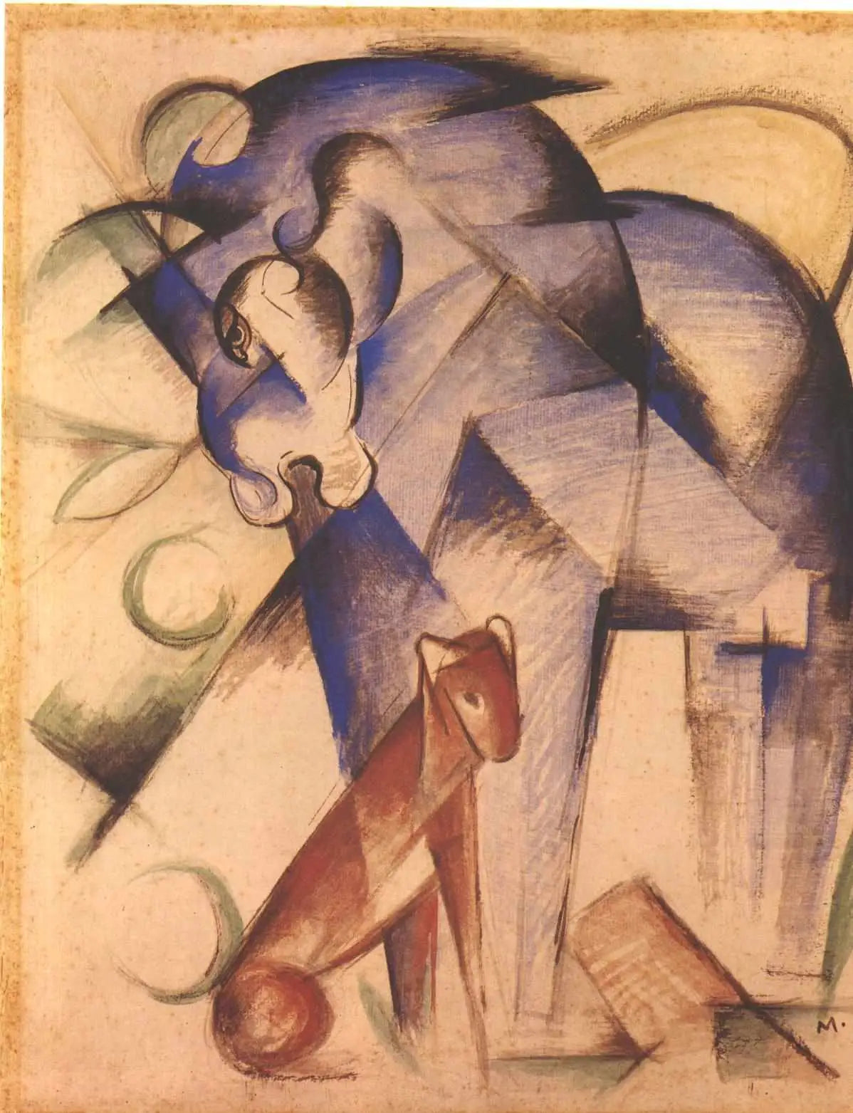 Reproduction du tableau « Animaux fabuleux (cheval bleu et chien rouge) - Franz Marc » par Alpha Reproduction en peinture à l’huile