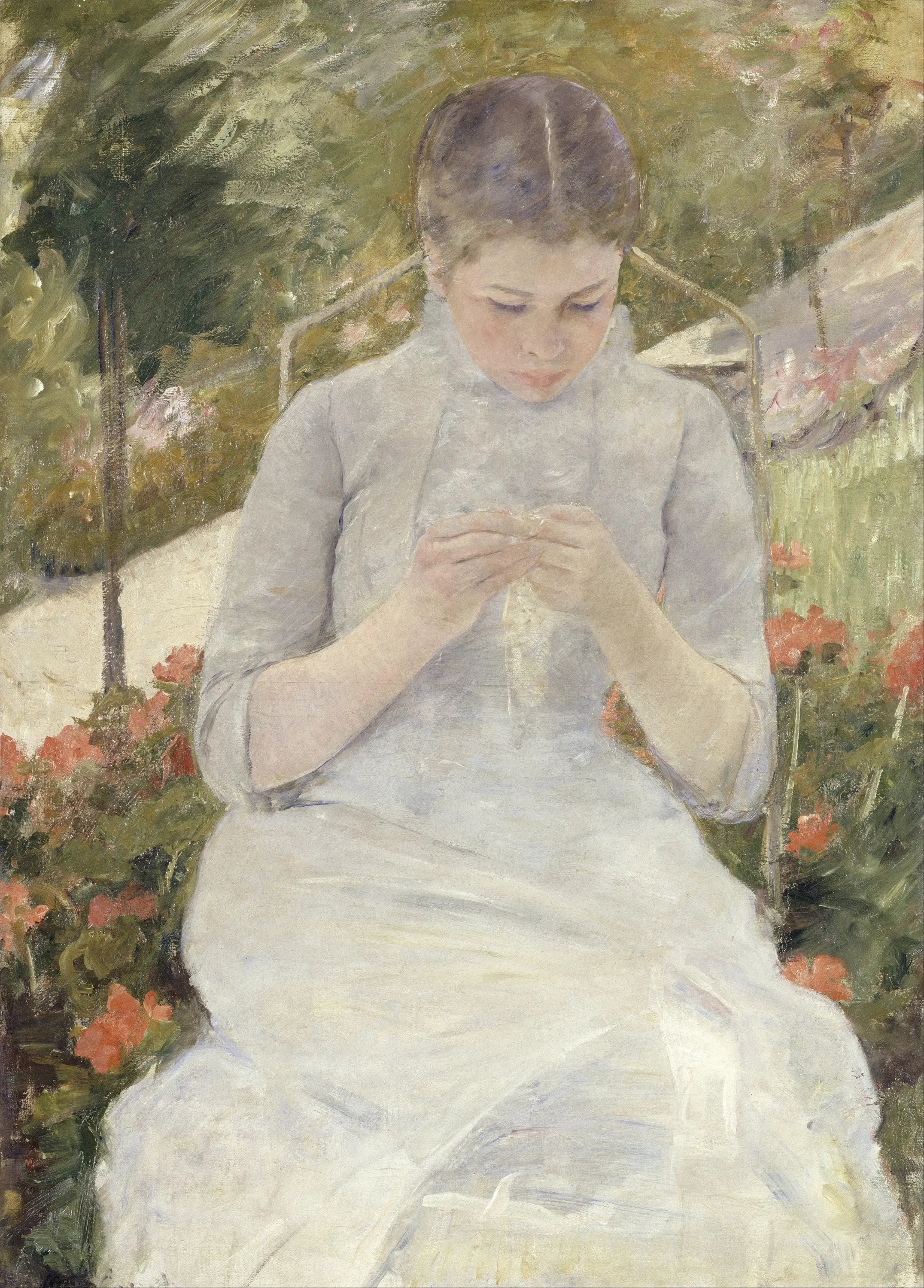 Reproduction du tableau « Jeune Fille au jardin - Mary Cassatt » par Alpha Reproduction en peinture à l’huile
