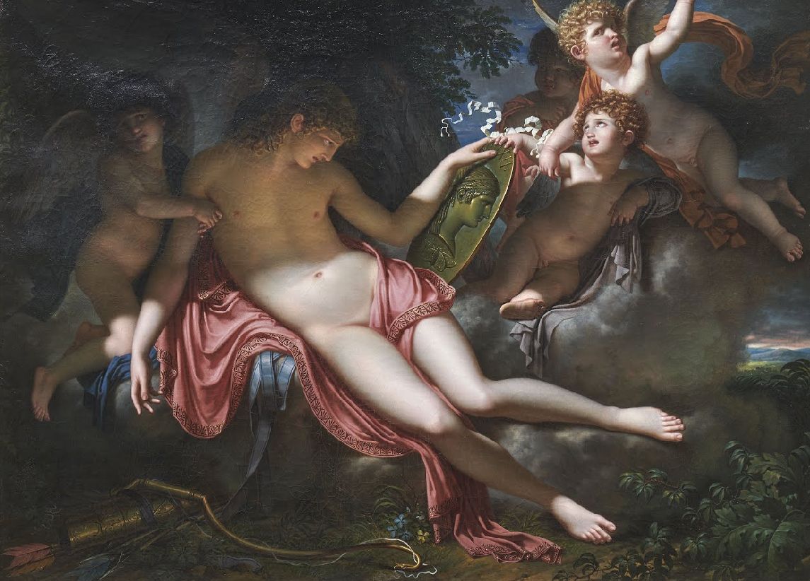 L'Amour adolescent pleurant sur le portrait de Psyché qu'il a perdu - Charles Meynier