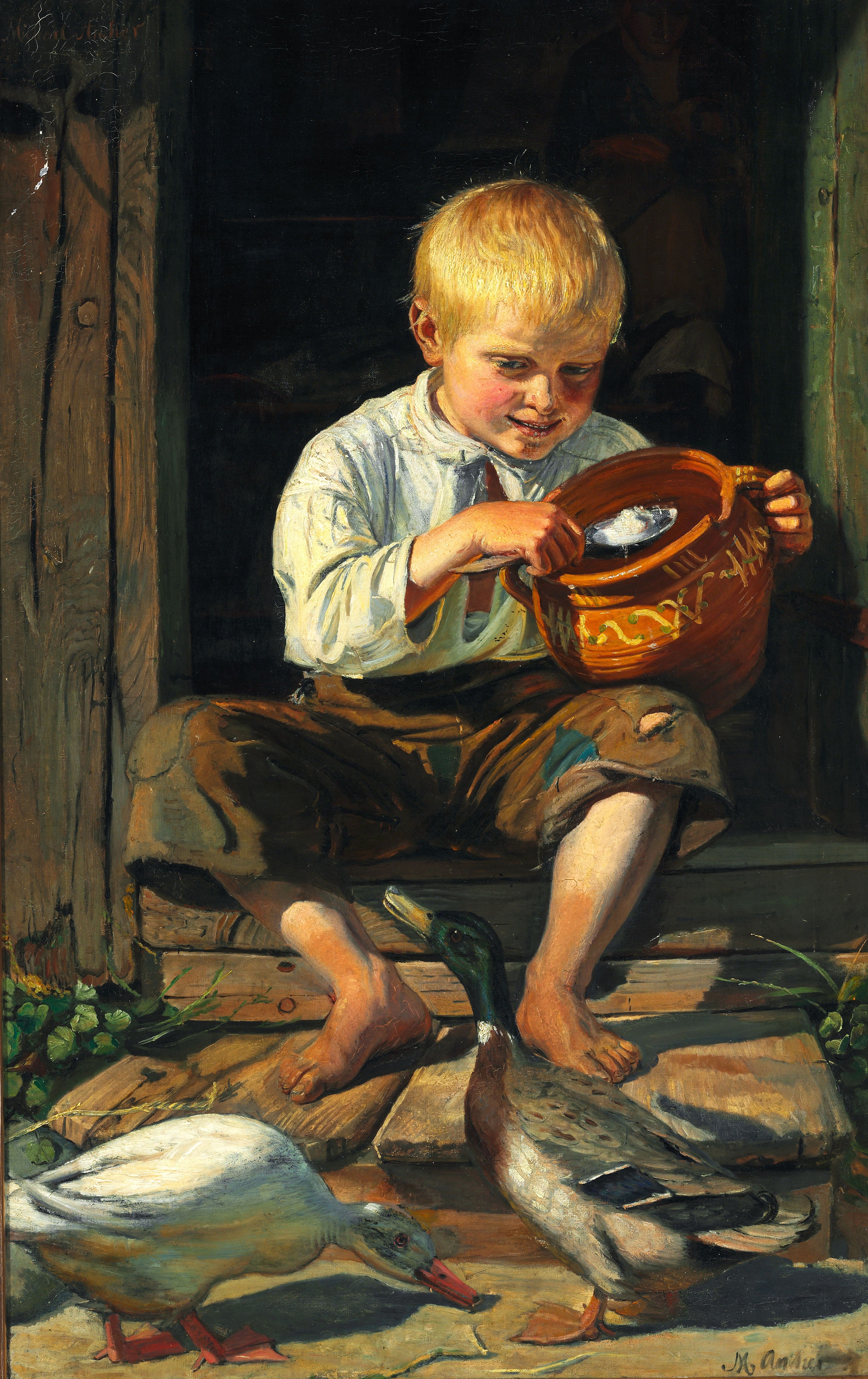 Un garçon qui nourrit les canards - Michael Peter Ancher - Alpha Reproduction