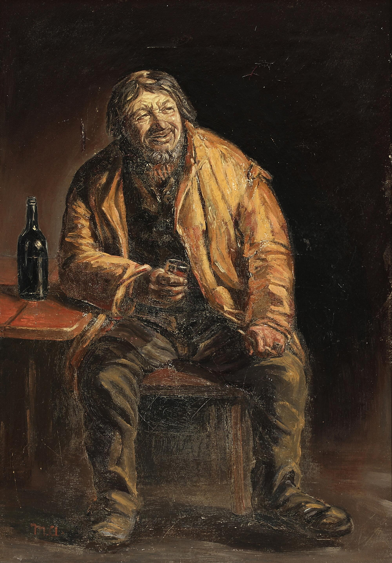 Portrait du pêcheur Lars Gaihede de Skagen savourant un verre. - Michael Peter Ancher