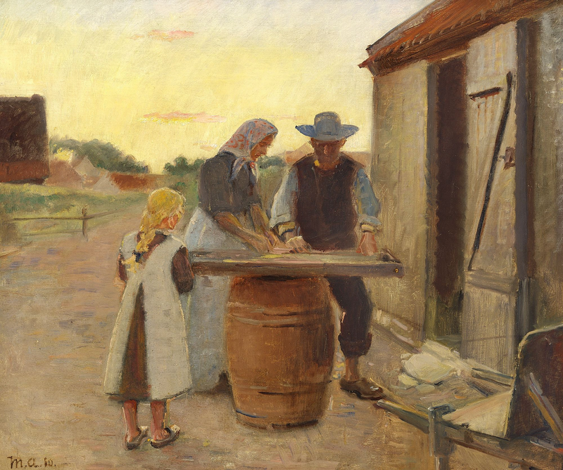 Famille de pêcheurs au coucher du soleil - Michael Peter Ancher