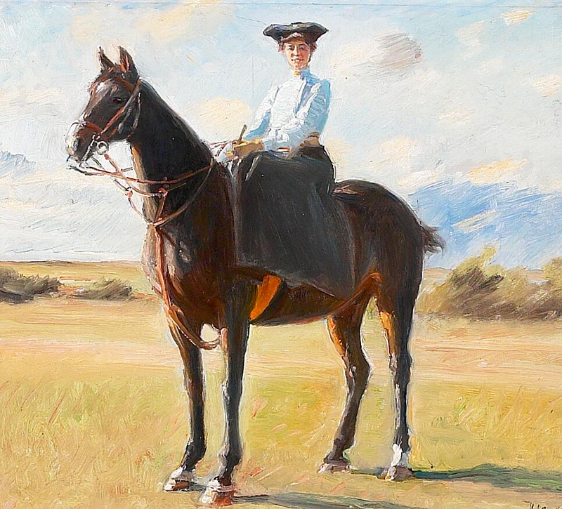Une jeune femme à cheval. - Michael Peter Ancher