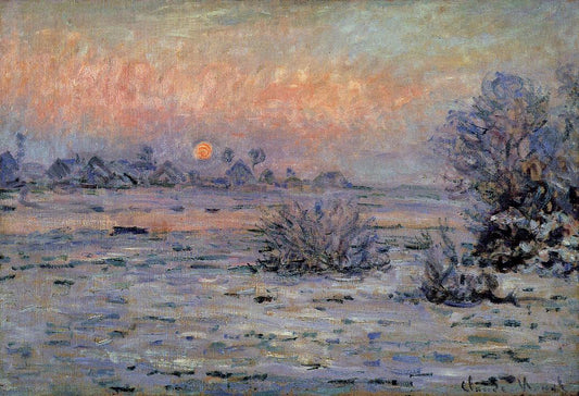 「ラヴァクールの雪の効果、夕日」－クロード・モネ（約1880年）