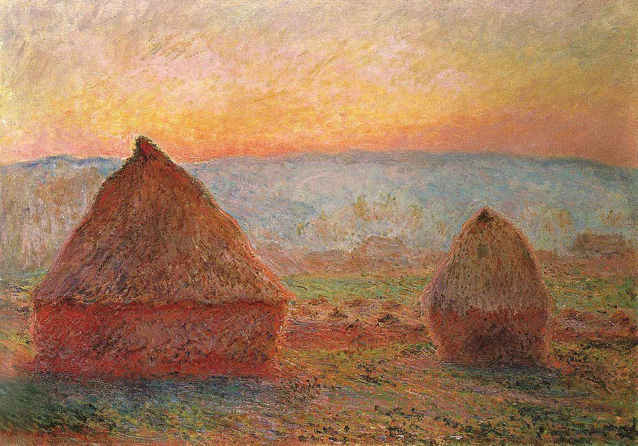 Reproduction du tableau « Les Meules à Giverny, soleil couchant - Claude Monet » par Alpha Reproduction en peinture à l’huile
