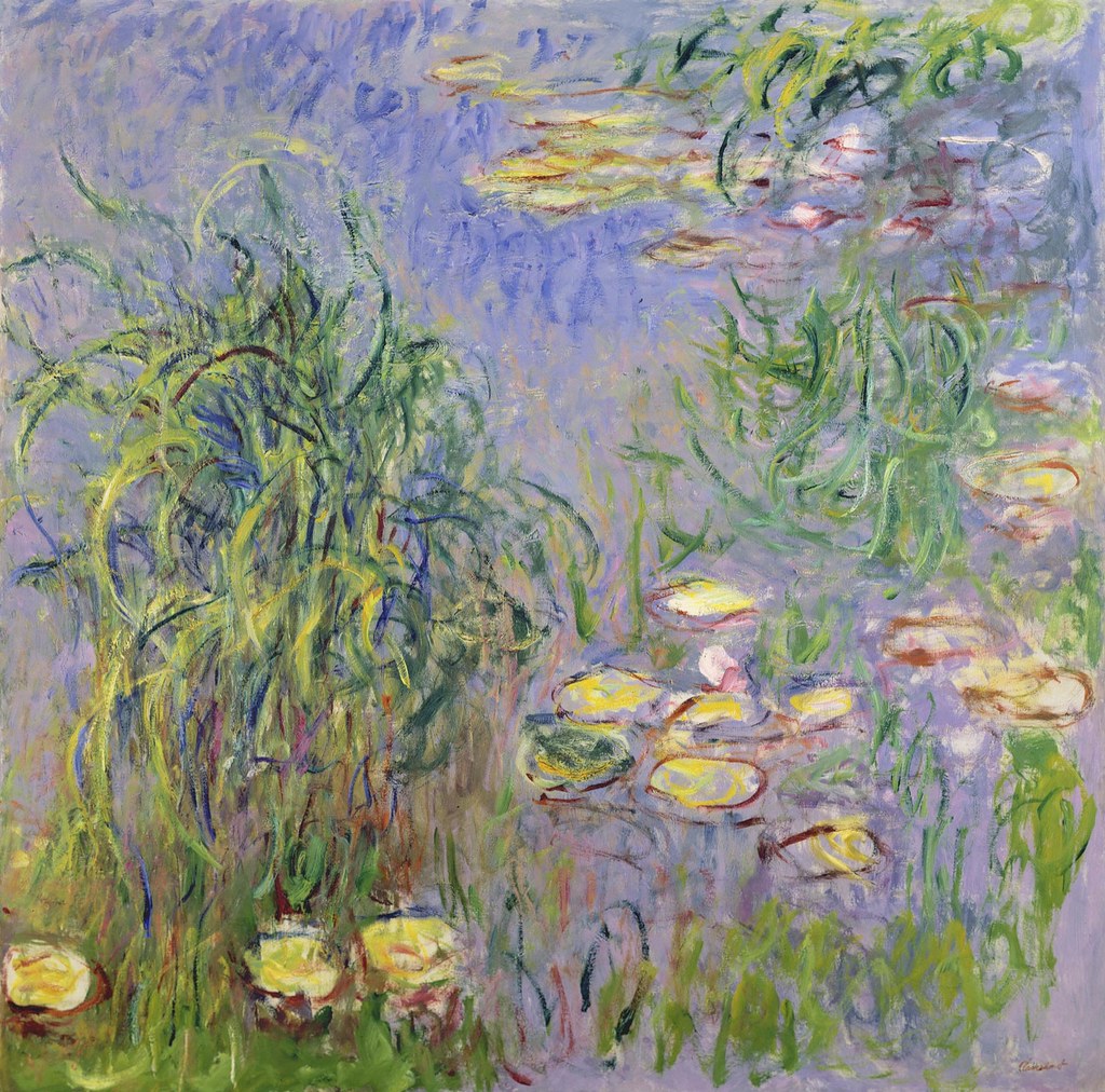 🎨 反射と揺れる植物のある睡蓮
