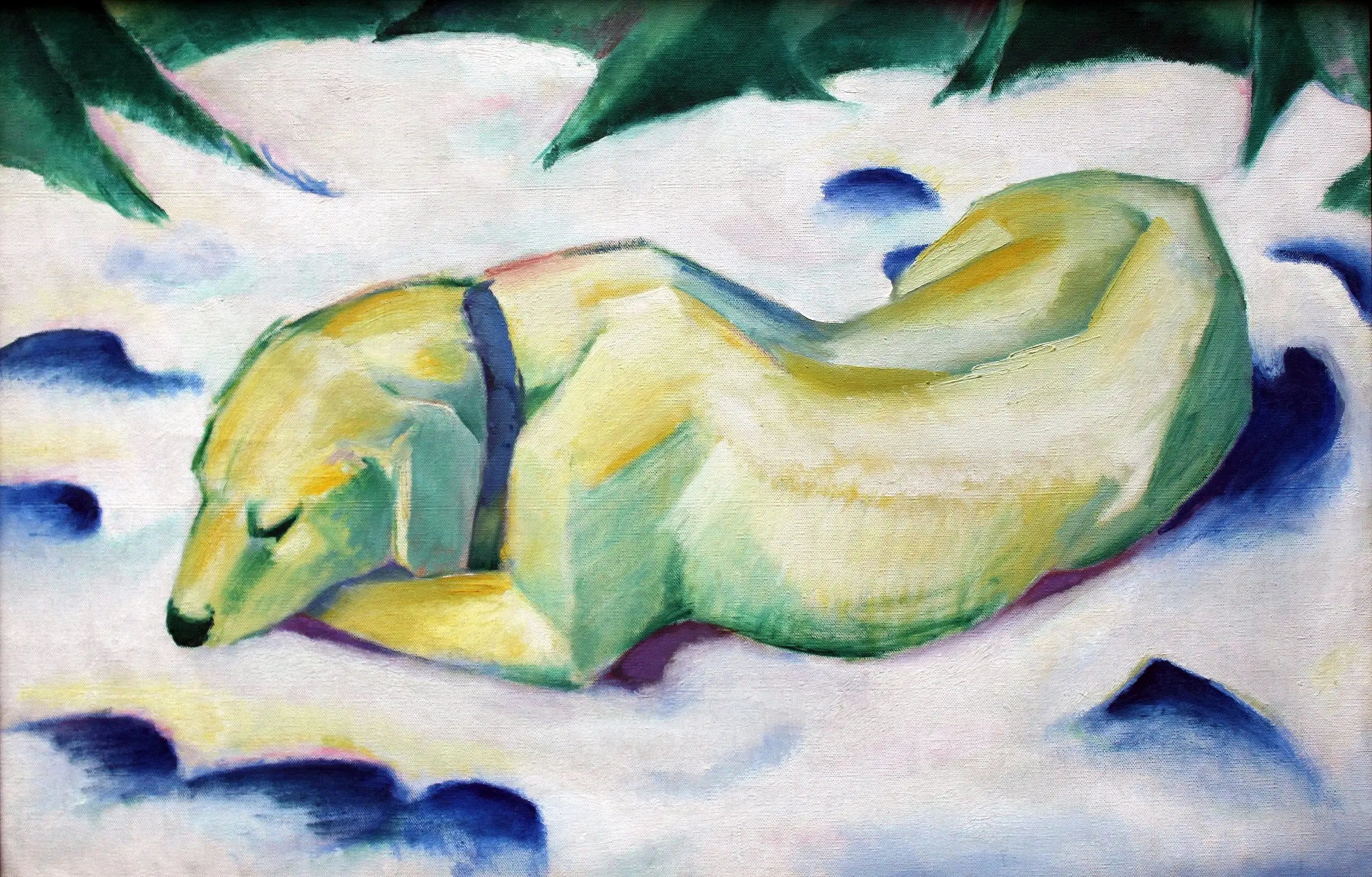 Reproduction du tableau « Chien couché dans la neige - Franz Marc » par Alpha Reproduction en peinture à l’huile