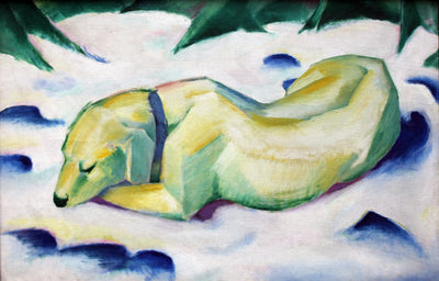 Reproduction du tableau « Chien couché dans la neige - Franz Marc » par Alpha Reproduction en peinture à l’huile
