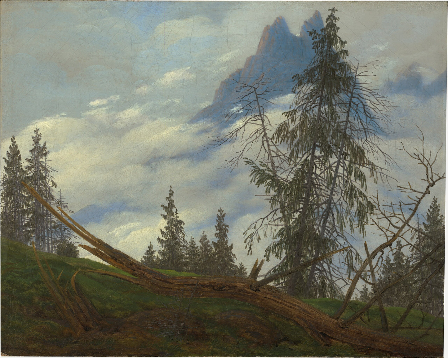 Crête de haute montagne avec les nuages de conduite - Caspar David Friedrich