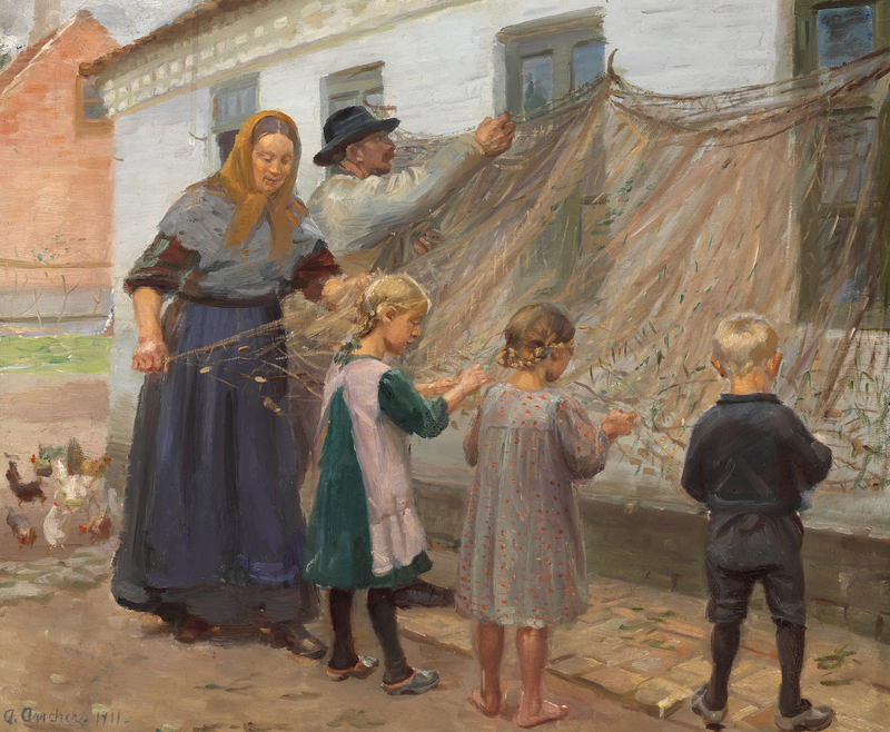 Démêler le filet de pêche. - Anna Ancher