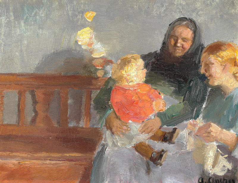Intérieur baigné de soleil, avec trois générations. - Anna Ancher