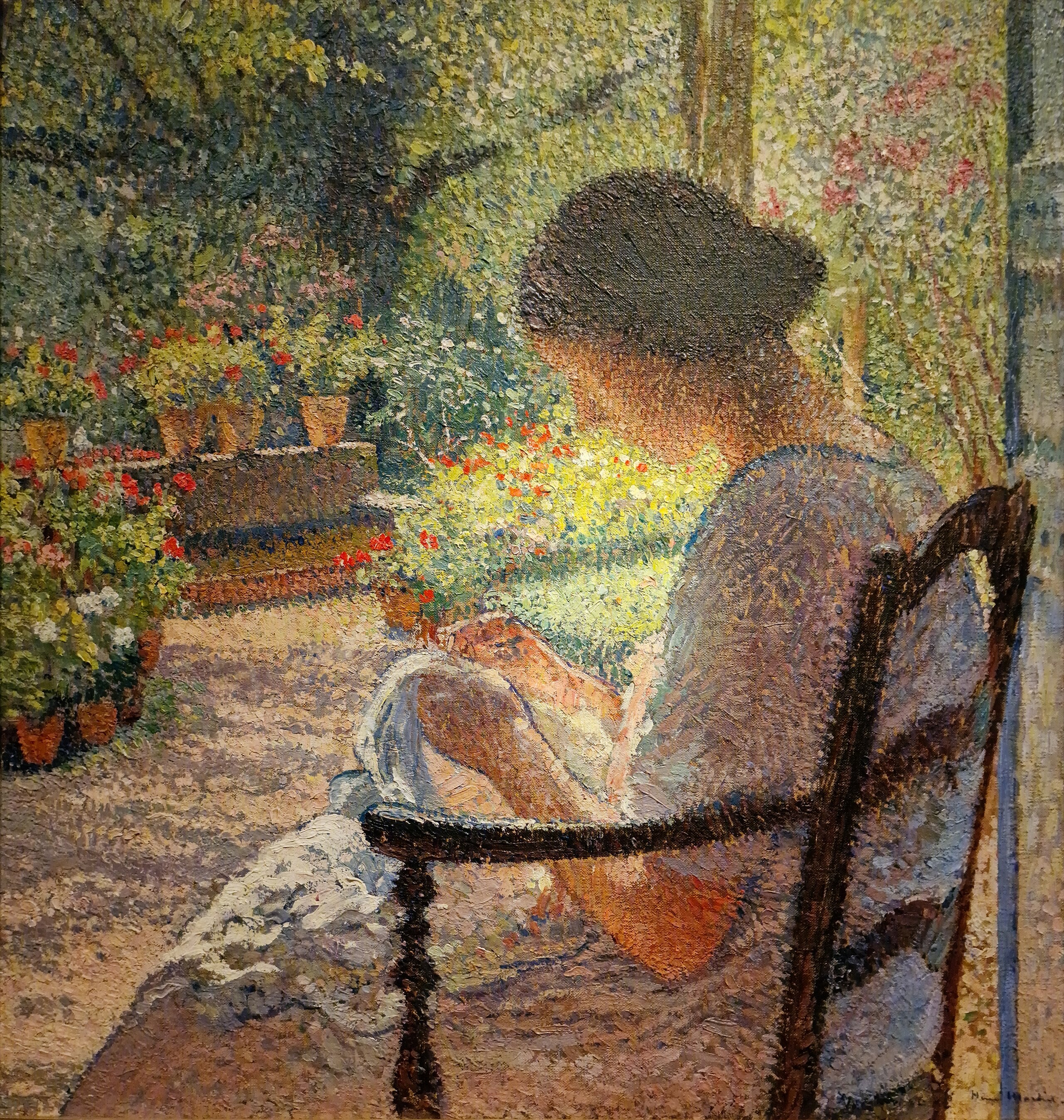 Lisette cousant à la porte d'entrée de Marquayrol - Henri-Jean Guillaume Martin