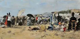 Reproduction du tableau « Sur la plage de Trouville - Eugène Boudin » par Alpha Reproduction en peinture à l’huile