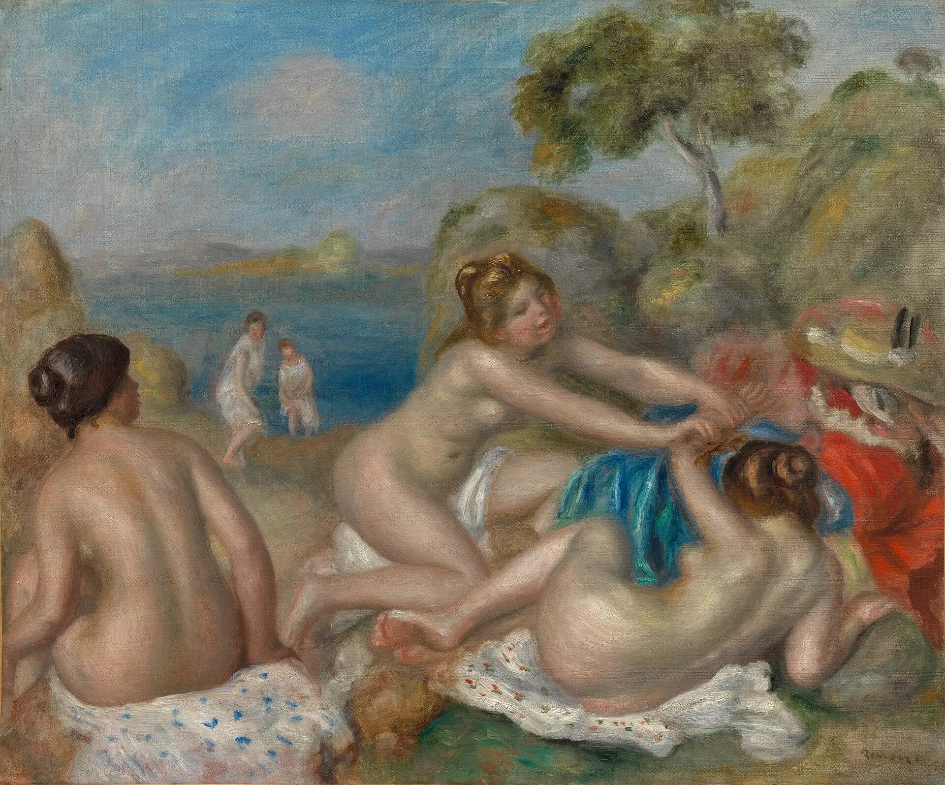 Reproduction du tableau « Trois Baigneuses au crabe - Pierre-Auguste Renoir » par Alpha Reproduction en peinture à l’huile