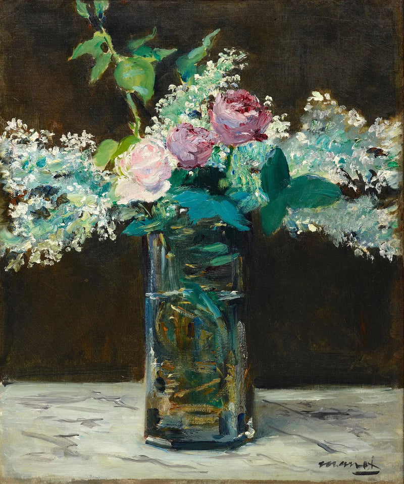 白いライラックとバラの花瓶 - エドゥアール・マネ