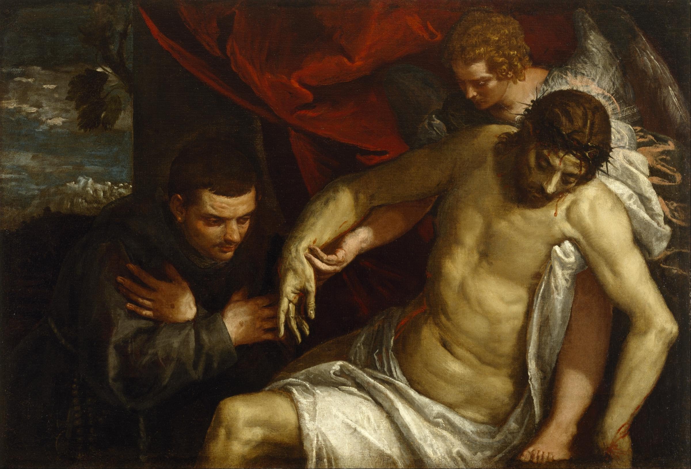 Le Christ mort soutenu par un ange et adoré par un franciscain - Paul Véronèse