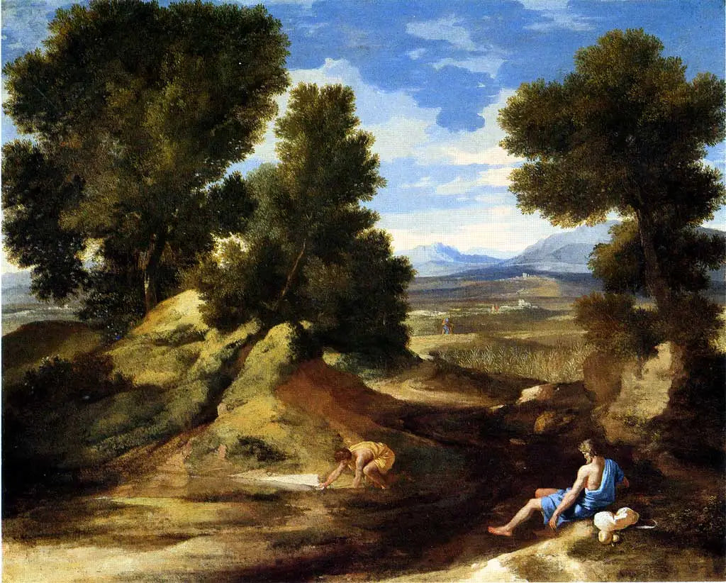 Paysage avec un homme buvant - Nicolas Poussin - Alpha Reproduction