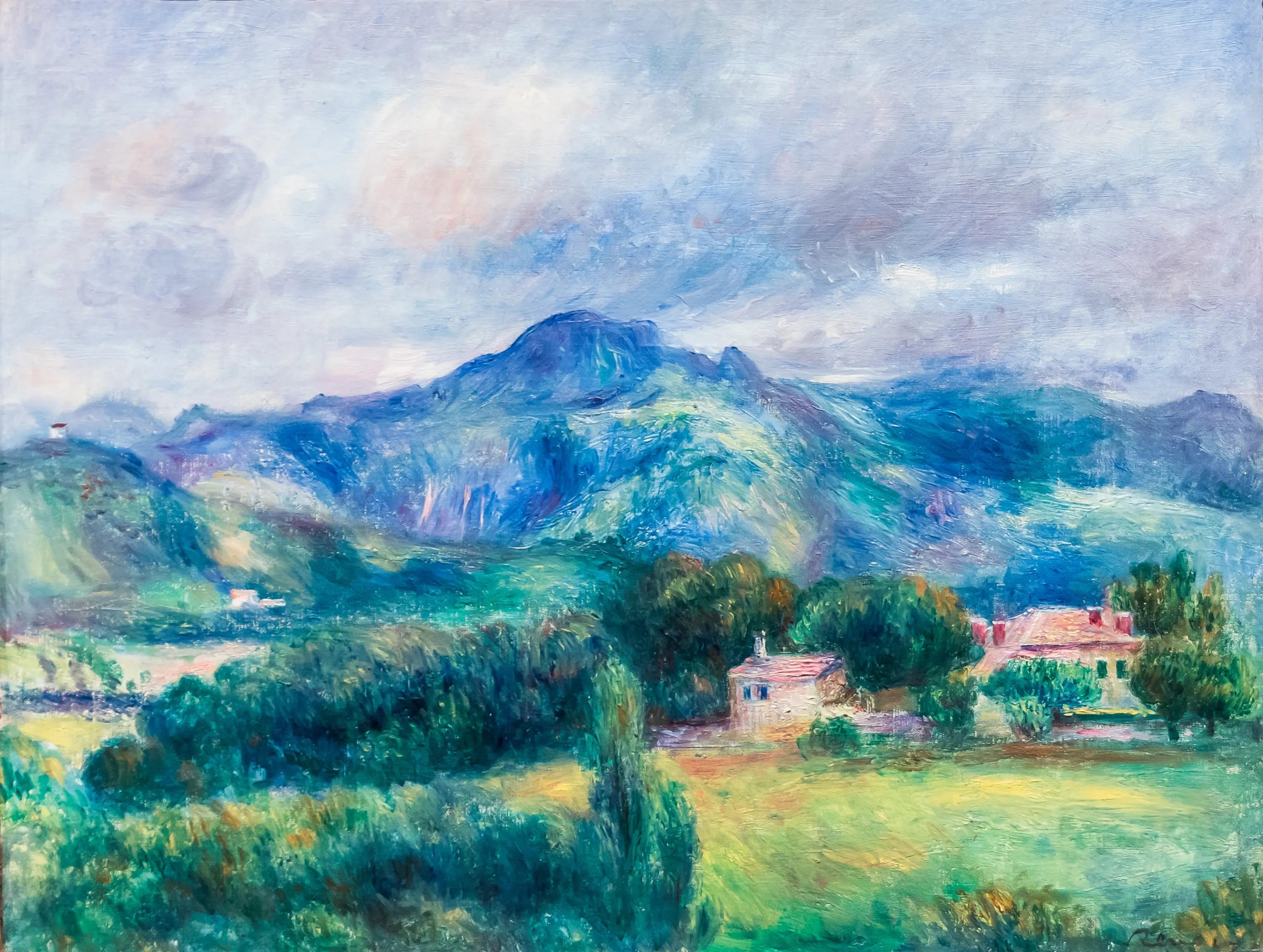 Reproduction du tableau « Paysage avec montagne - Pierre-Auguste Renoir » par Alpha Reproduction en peinture à l’huile