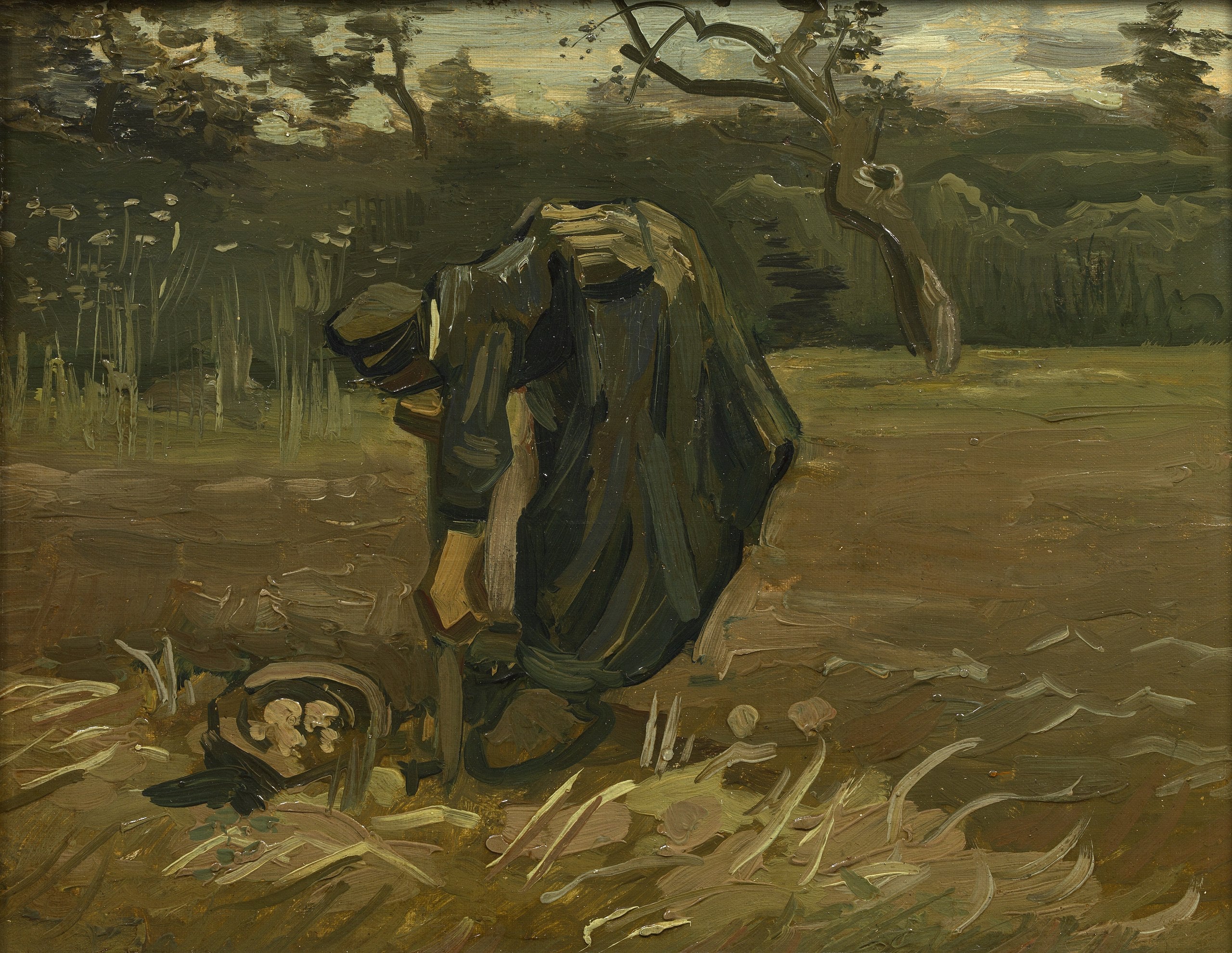 Reproduction du tableau « Paysanne déterrant des pommes de terre - Vincent van Gogh » par Alpha Reproduction en peinture à l’huile