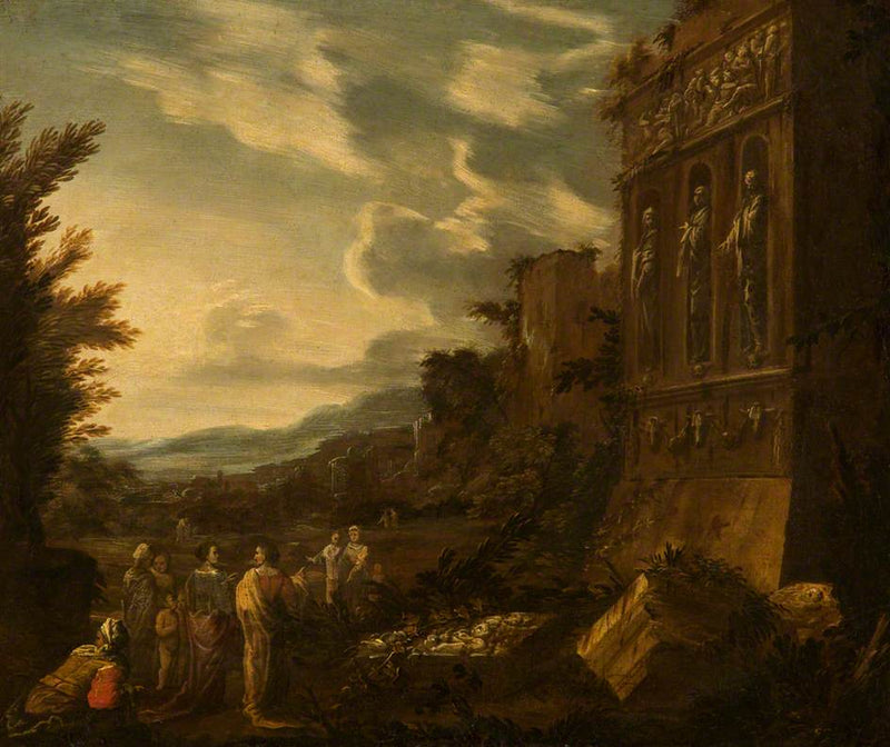 Personnages près des ruines classiques - Pier Francesco Mola
