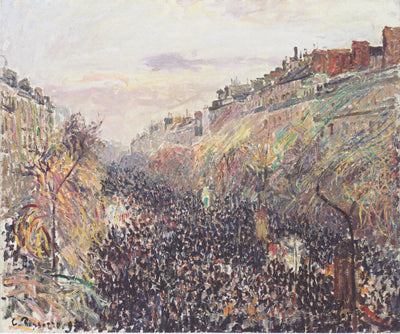 Reproduction du tableau « Boulevard Montmartre, Mardi Gras, au coucher du soleil - Camille Pissarro » par Alpha Reproduction en peinture à l’huile