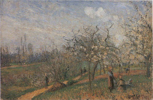 Reproduction du tableau « Verger en fleurs - Camille Pissarro » par Alpha Reproduction en peinture à l’huile